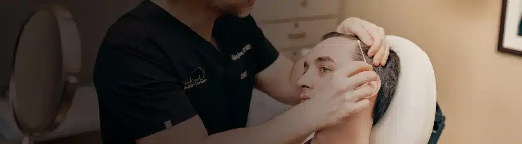 Picture of a Male Facelift Patient Being Examined by Dr. Andrew Jacono